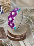 Handmade Girls Side Flower Hair Band - Purple & Turquoise