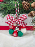 Handmade Wool Christmas Ornament with Red Gingham Bow