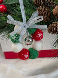 Handmade Wool Christmas Ornament with Silver Ribbon Bow