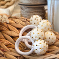 White Pom Pom Hair Ties, Set of 2, with Gold Beads