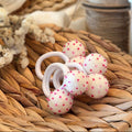 White Pom Pom Hair Ties, Set of 2, with Pink Beads