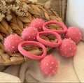 Hot Pink Pom Pom Hair Ties, Set of 2, with Beads