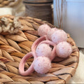 Light Pink Pom Pom Hair Ties, Set of 2, with Pink Beads