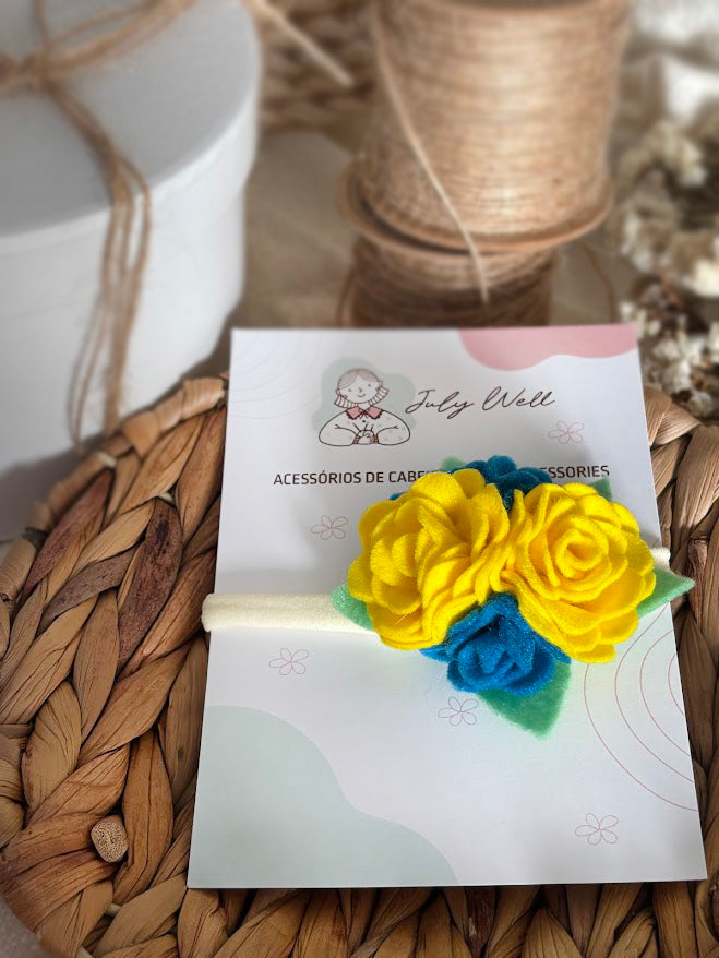 Yellow & Blue Rose Baby Headband