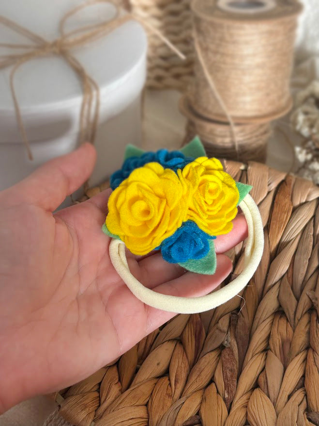 Yellow & Blue Rose Baby Headband