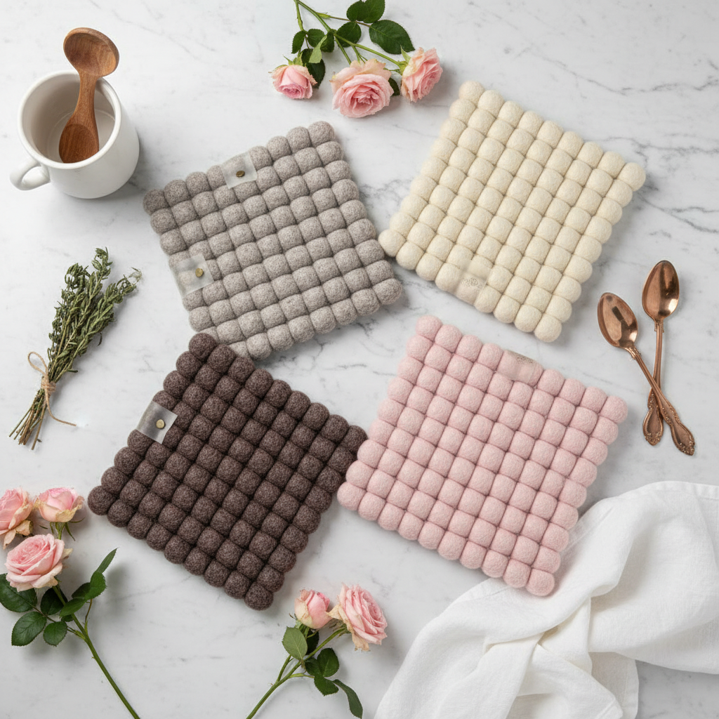 Handmade Wool Trivets Set - 4 Square Mixed Colors