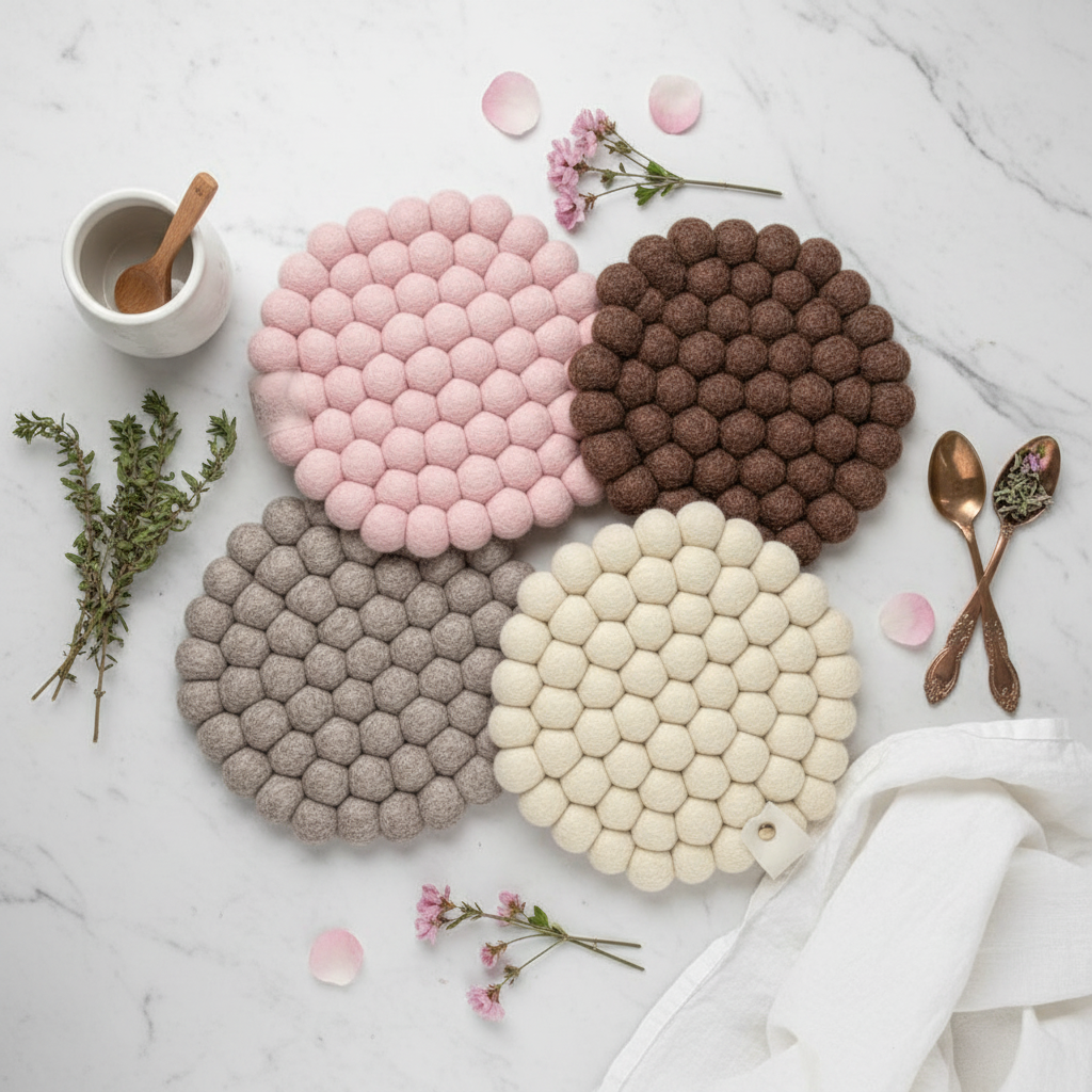 Handmade Wool Trivets Set - 4 Round Mixed Colors