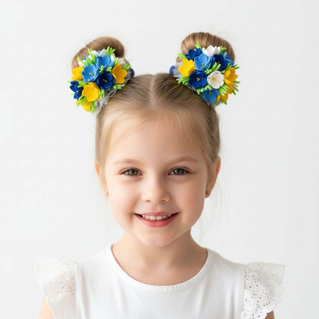 Floral Hair Ties Set of 2 - Blue Yellow White Foam Flowers