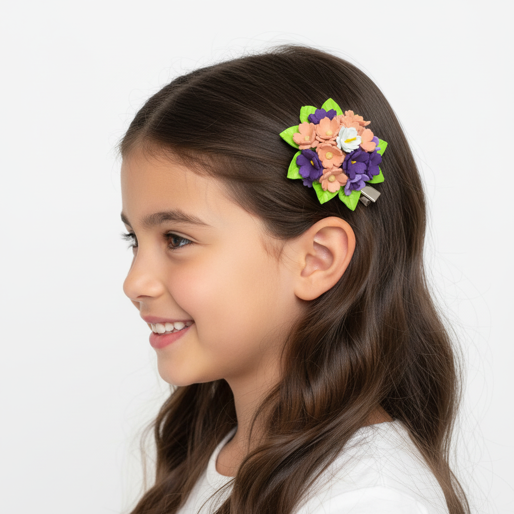 Floral Hair Clip - Purple Peach White Foam Flowers