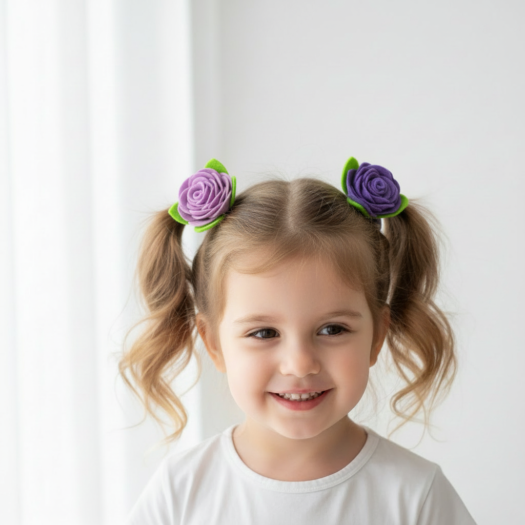 Rosy Purple Felt Rose Hair Ties, Set of 2
