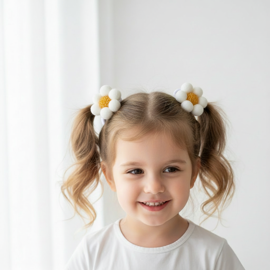Daisy hair ties set of 2, white flower scrunchies