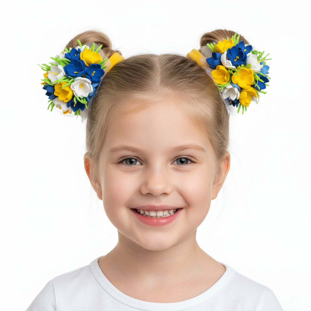 Floral Hair Tie Set of 2 - Blue Yellow White Foam Flowers