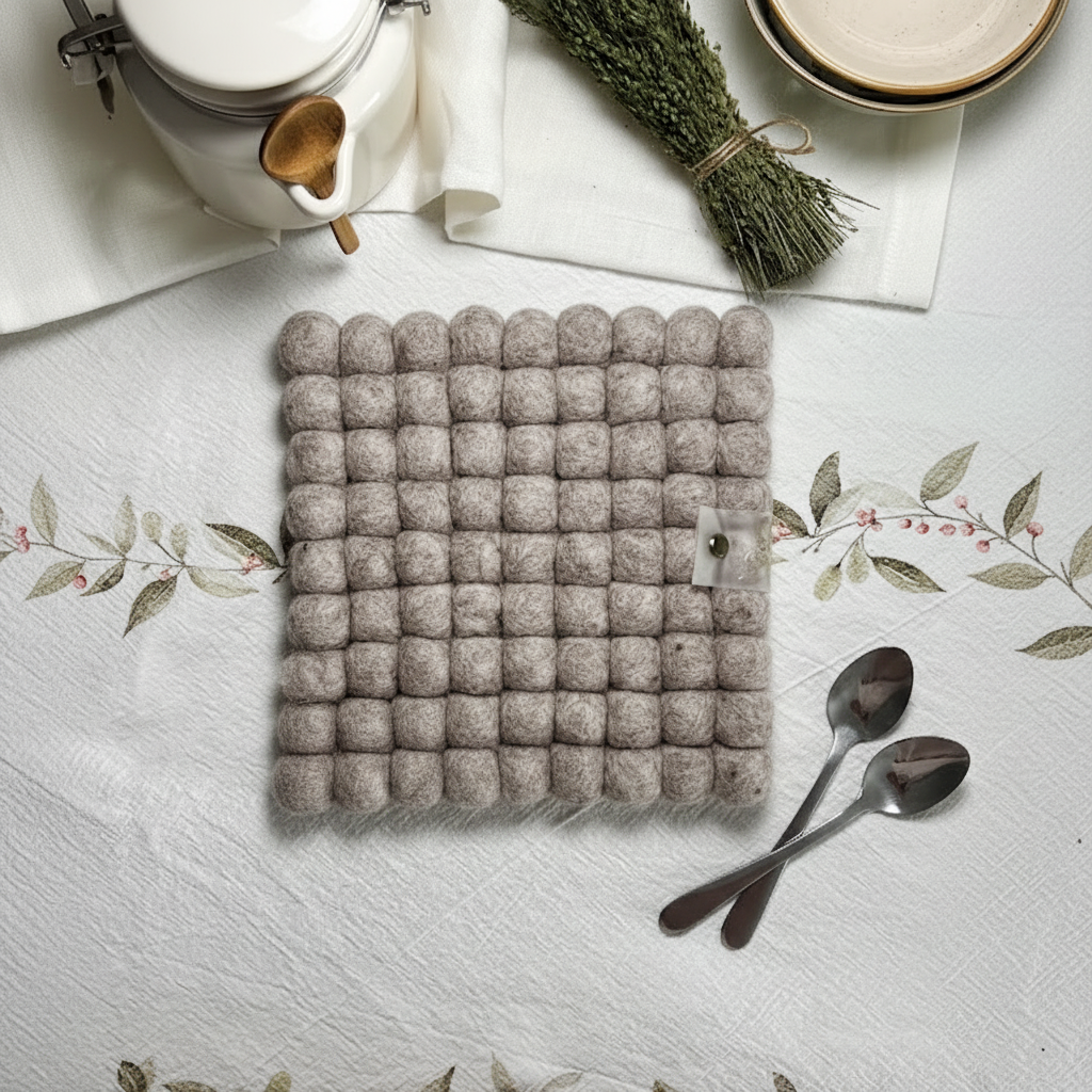 Handmade Wool Trivets - Square Beige Melange