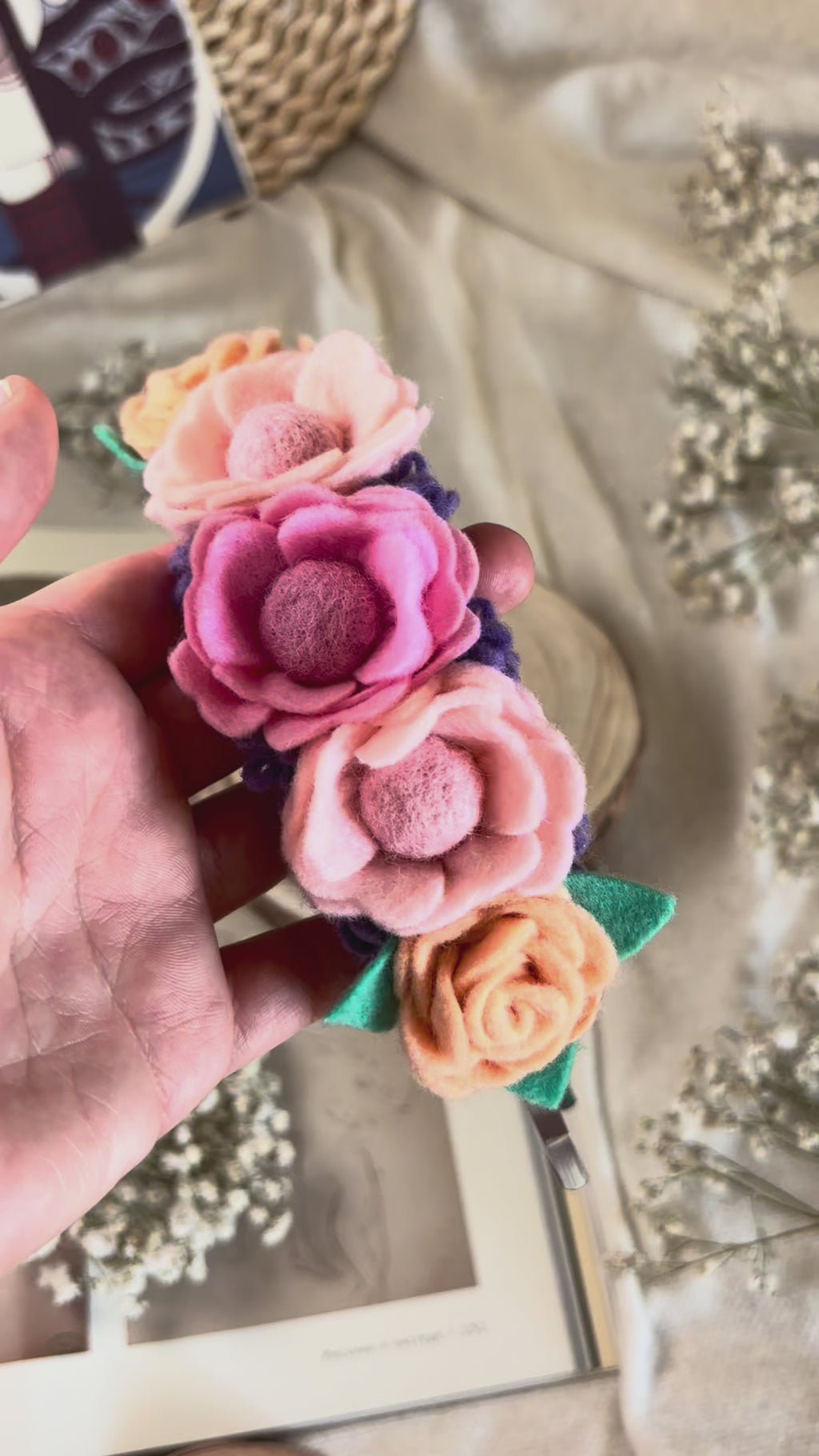 Handmade Girls Side Rose Hair Band - Rainbow Mix