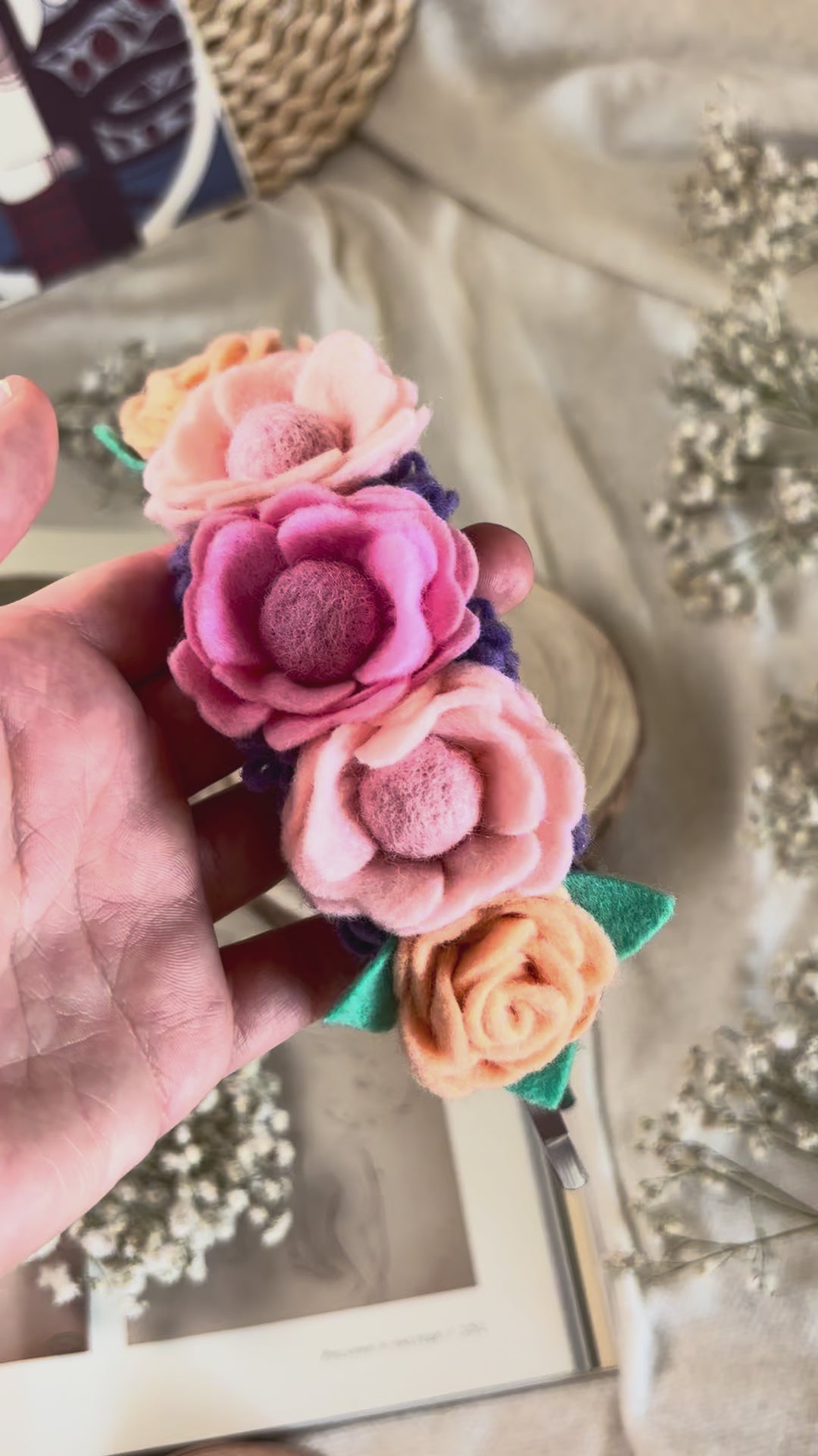 Handmade Girls Side Rose Hair Band - Rainbow Mix
