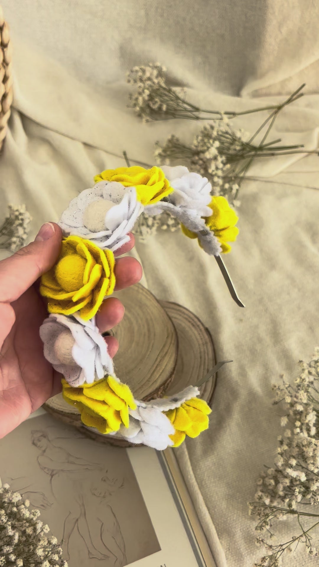Handmade Girls Floral Hair Band - Yellow & White
