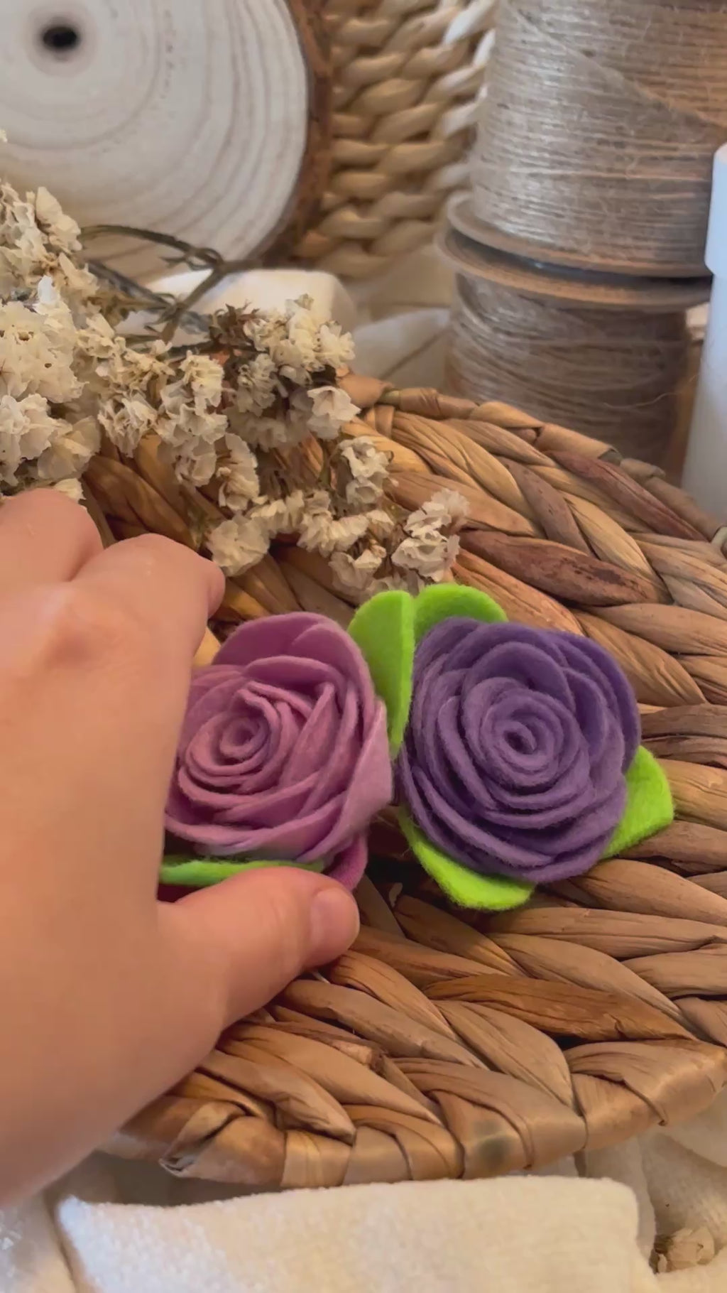 Rosy Purple Felt Rose Hair Ties, Set of 2