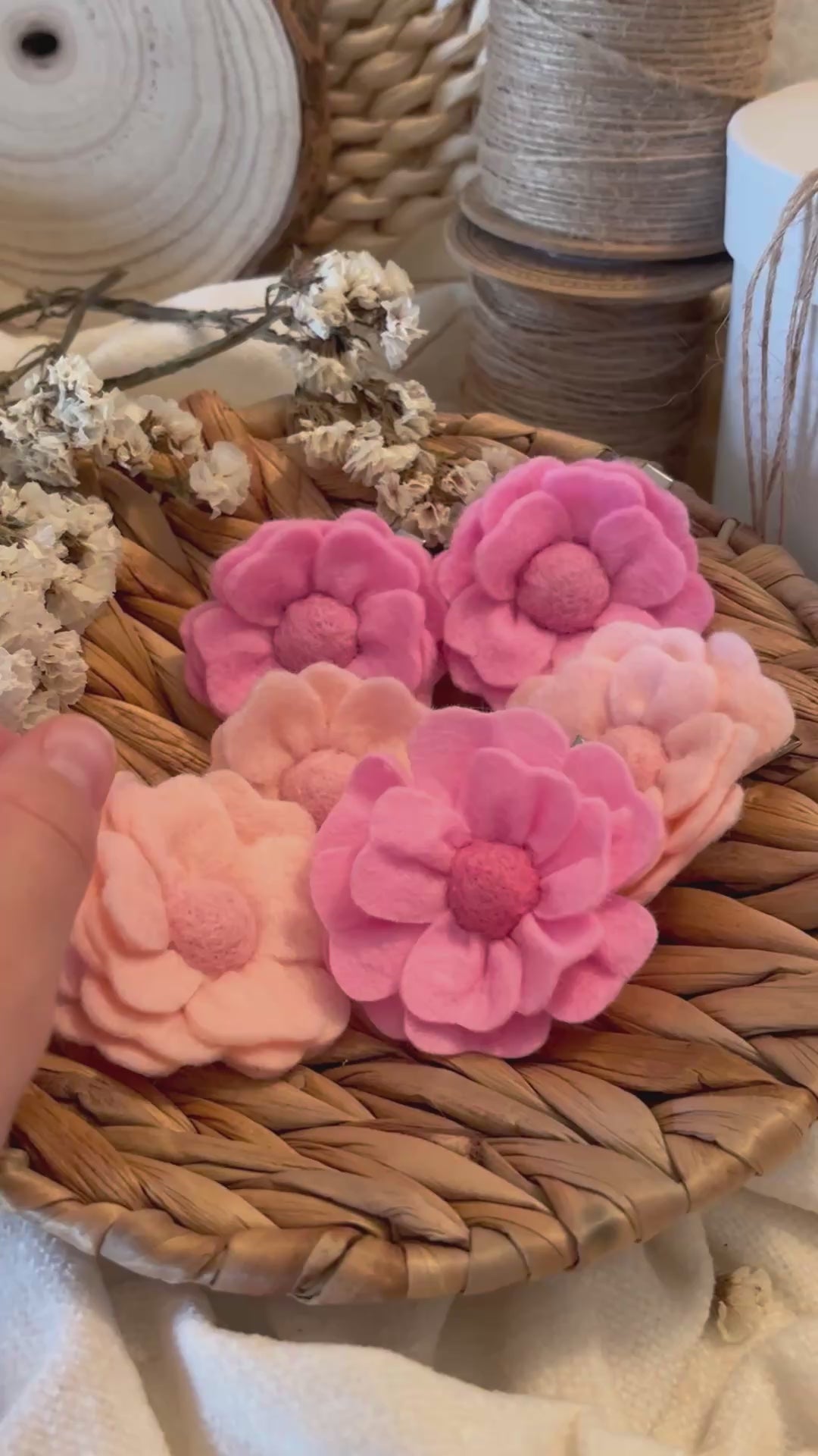 Pink Flower Hair Clips Set of 6 - Soft Foam Flowers with Pearl Centers