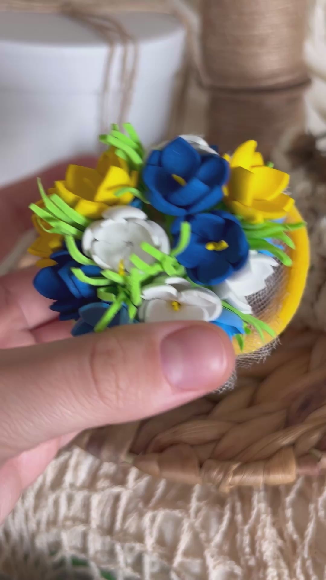 Floral Hair Ties Set of 2 - Blue Yellow White Foam Flowers