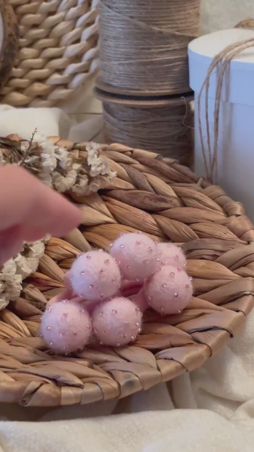 Light Pink Pom Pom Hair Ties, Set of 2, with Pink Beads
