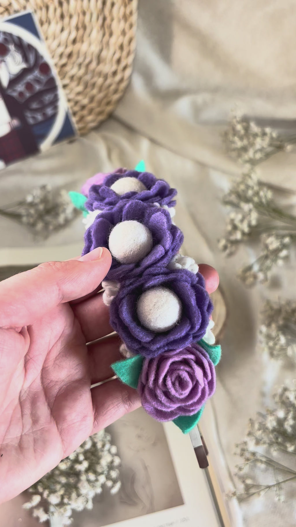 Handmade Girls Side Flower Hair Band - Purple Mix