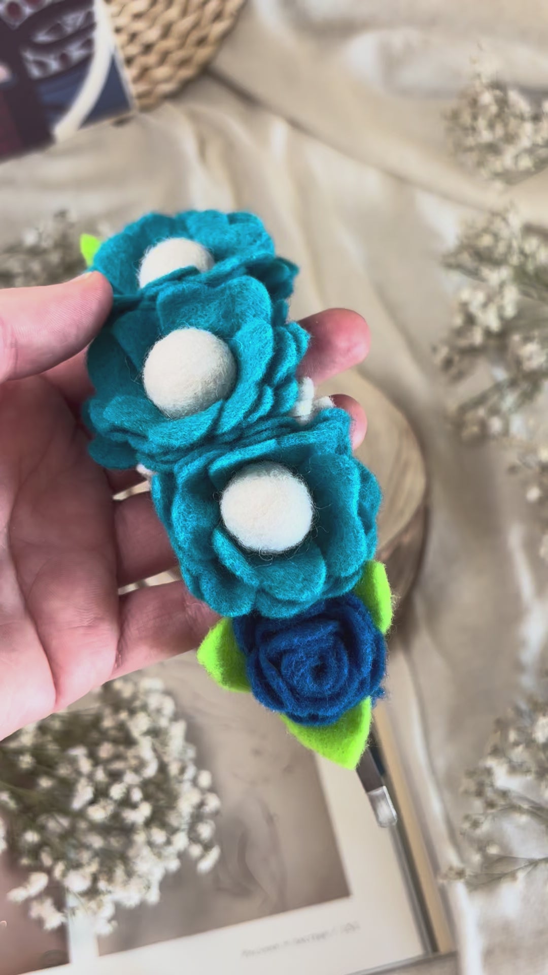 Handmade Girls Side Rose Hair Band - Blue Mix