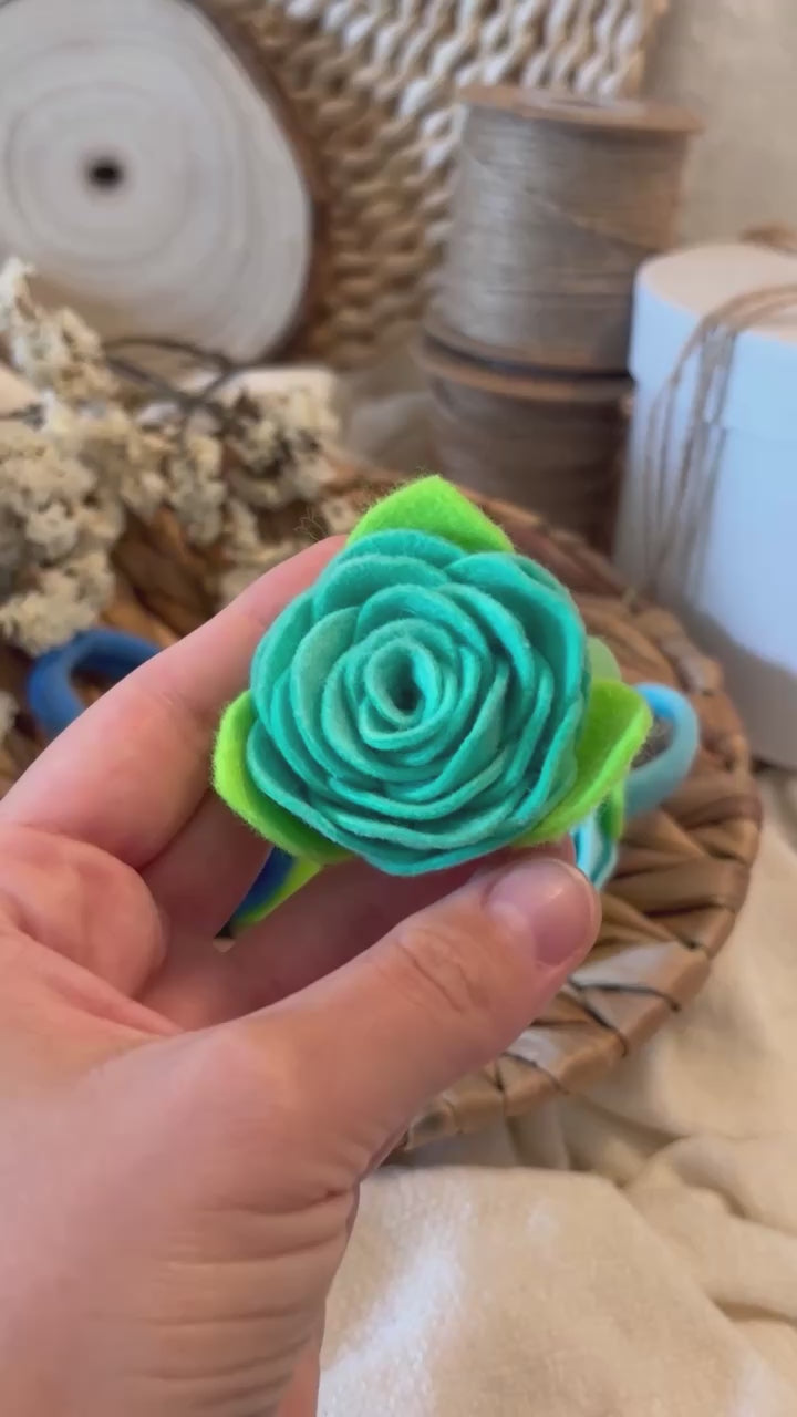 Blue Felt Rose Hair Ties, Set of 2