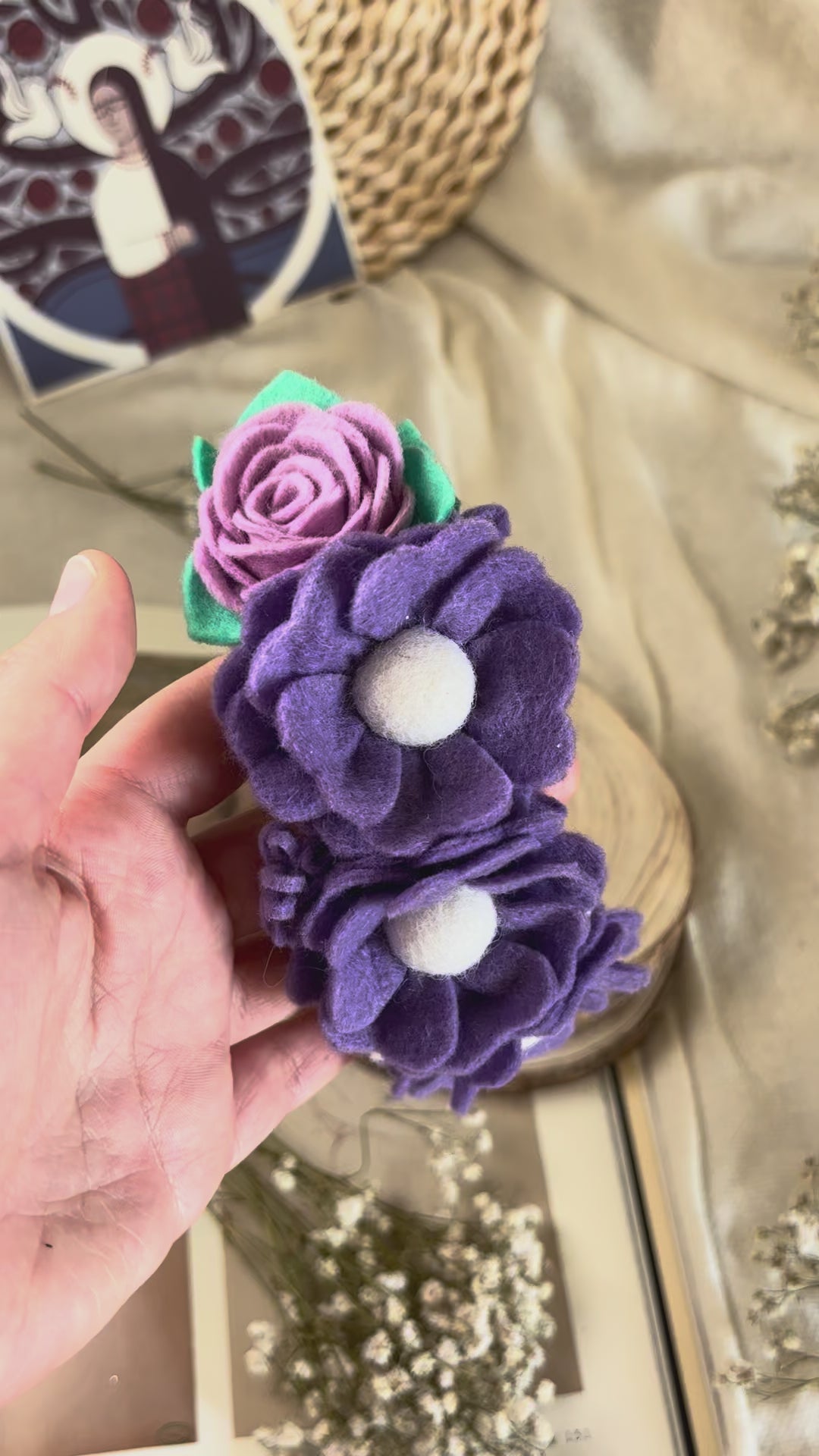 Handmade Girls Side Flower Hair Band - Purple Mix