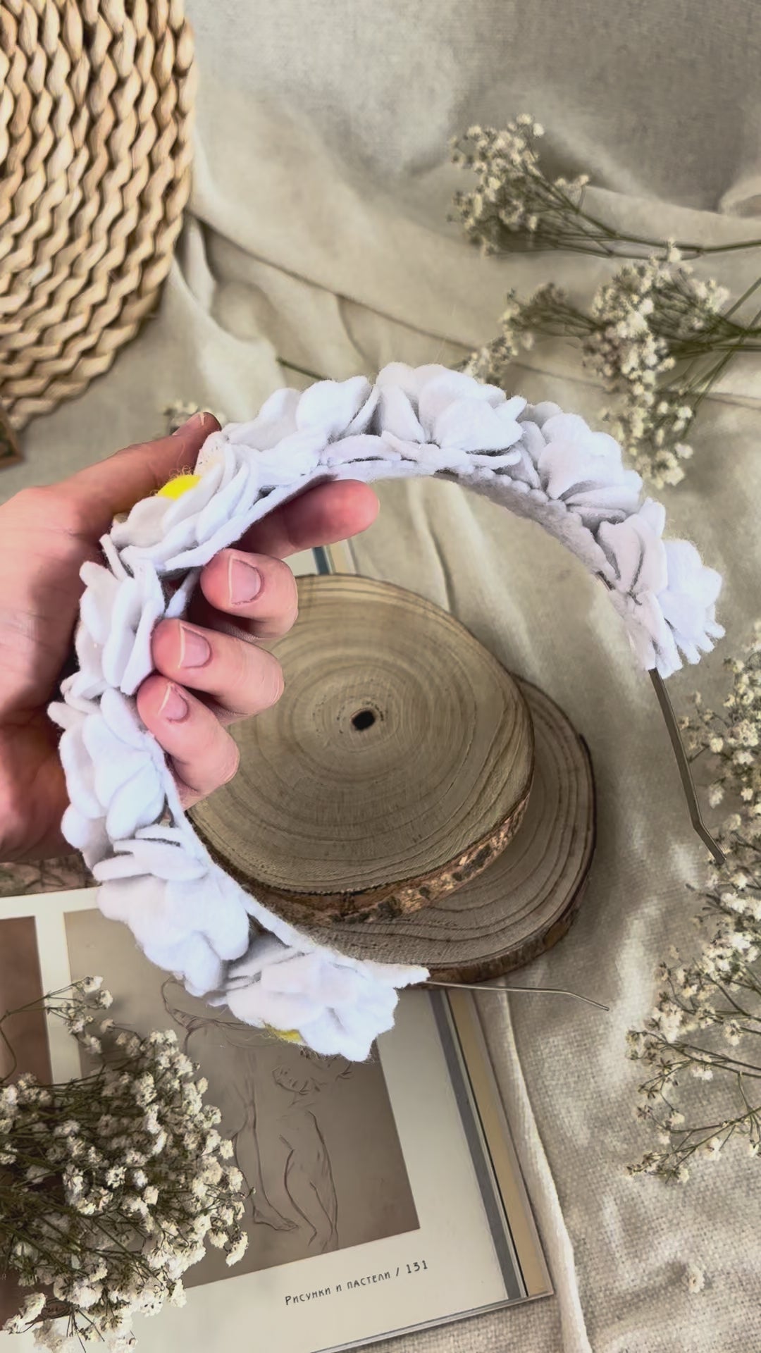 Handmade Girls Floral Hair Band - White