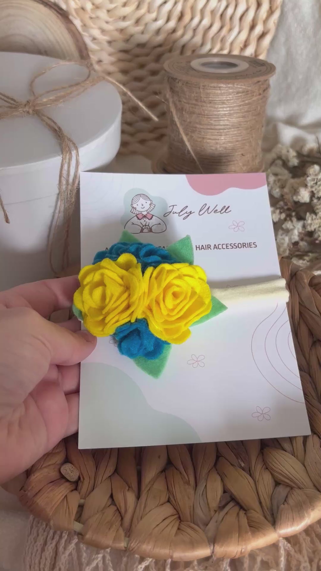 Yellow & Blue Rose Baby Headband