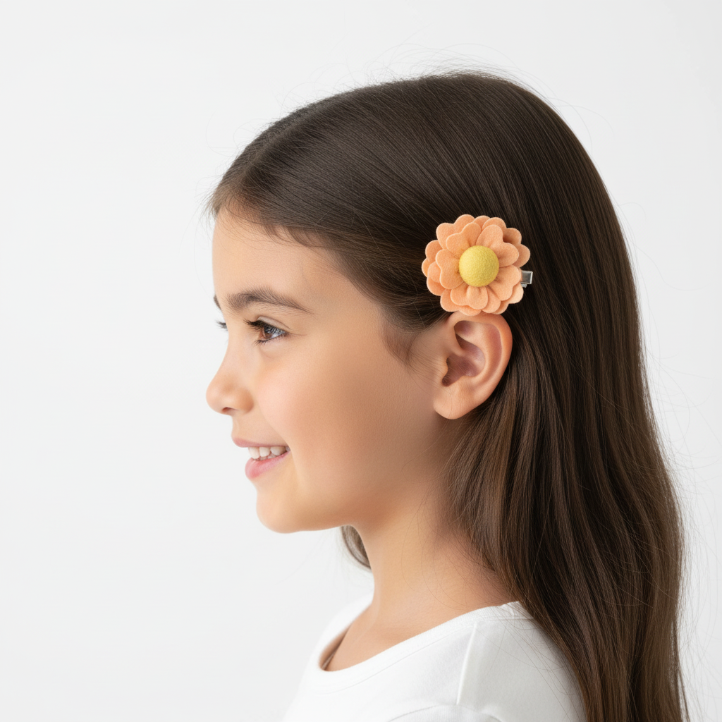 Peach Flower Hair Clips Set of 6 - Foam Flowers with Gold & White Centers