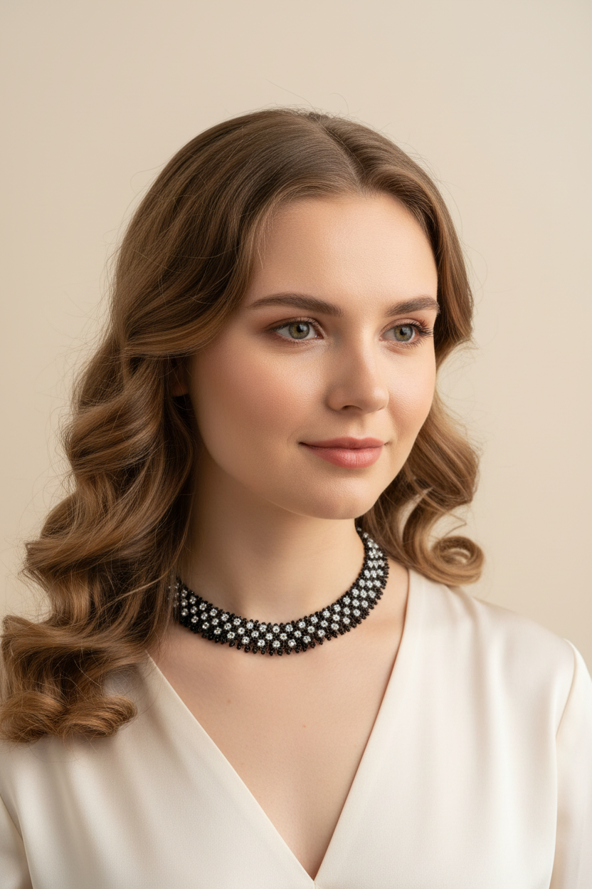 Handmade Beaded Necklace "Classic Monochrome"