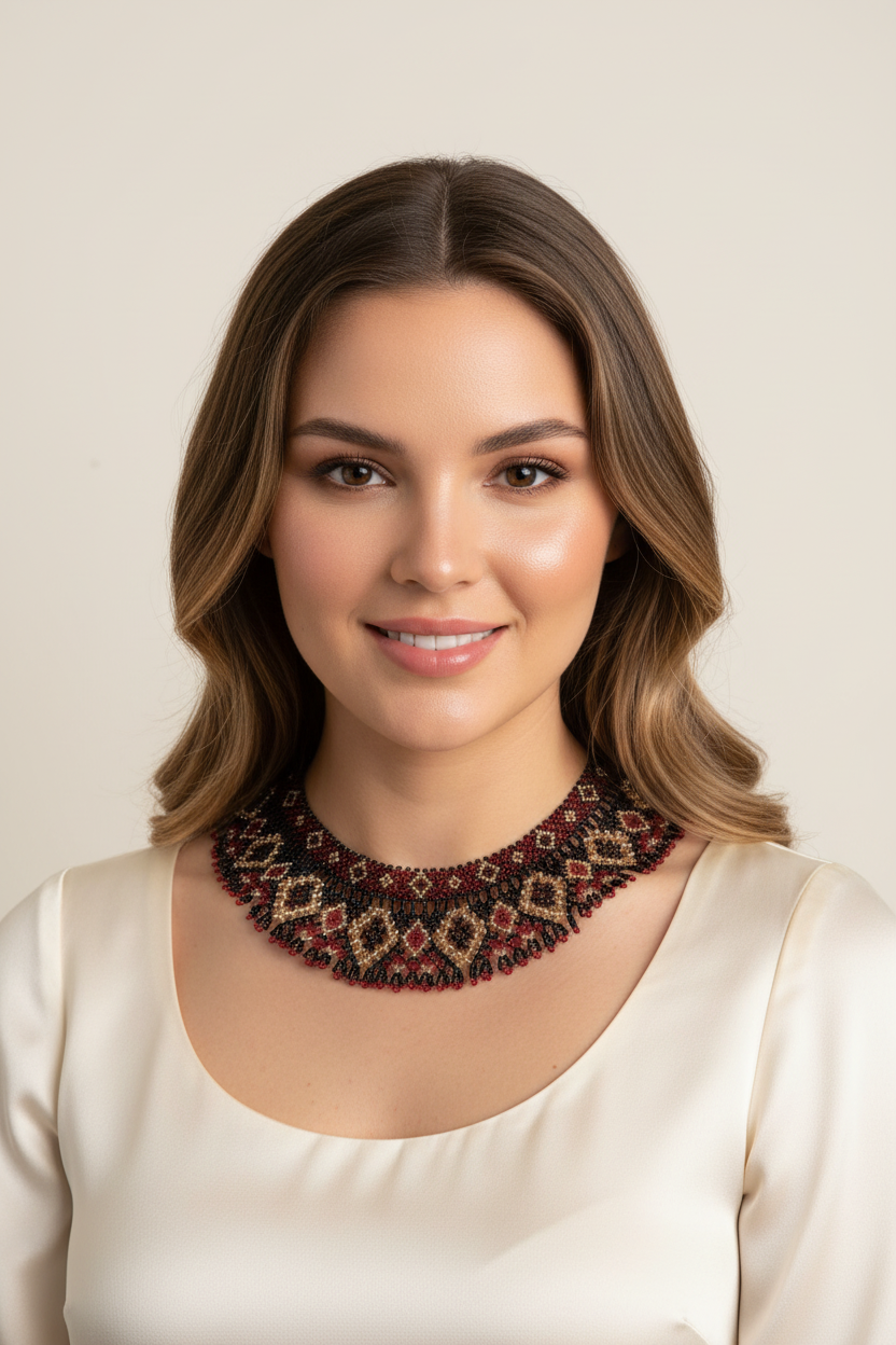 Luxurious Red Black and Gold Beaded Collar Necklace