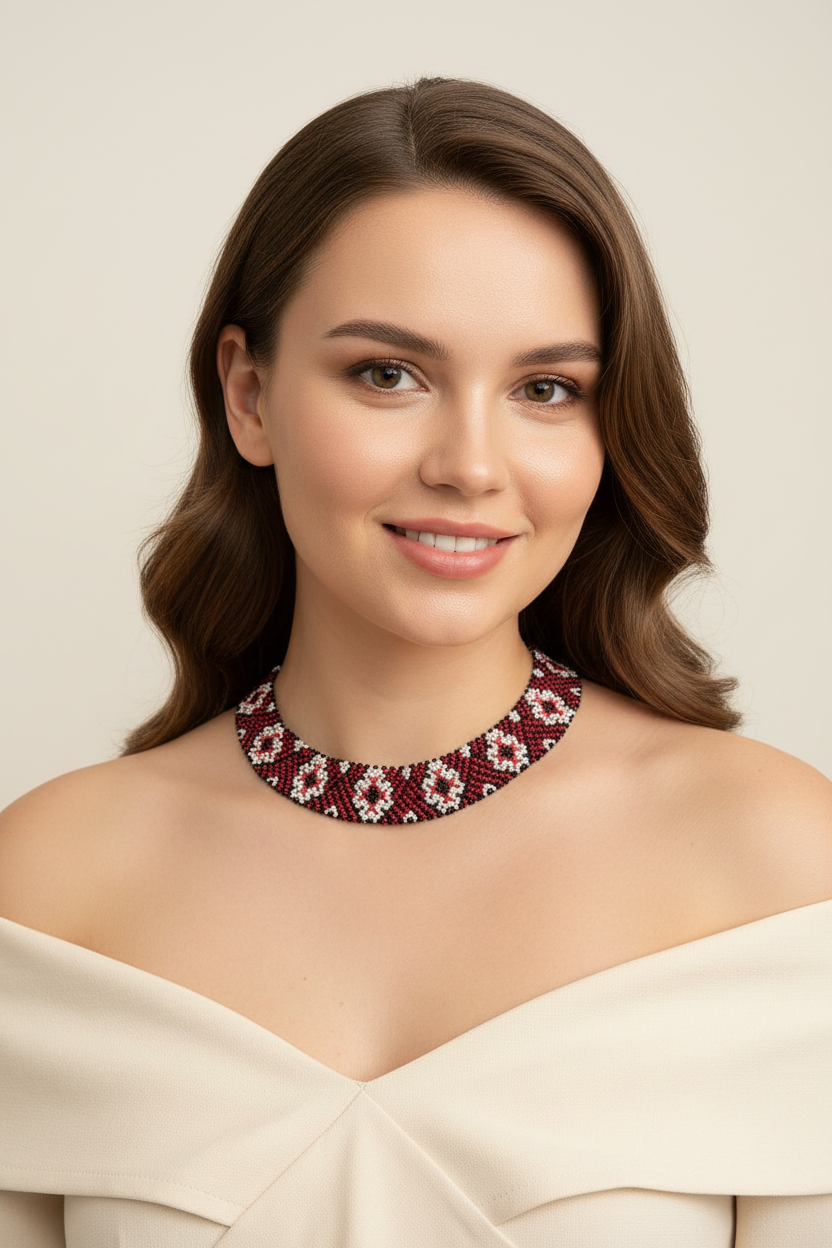 Handmade Beaded Necklace "White Diamonds"