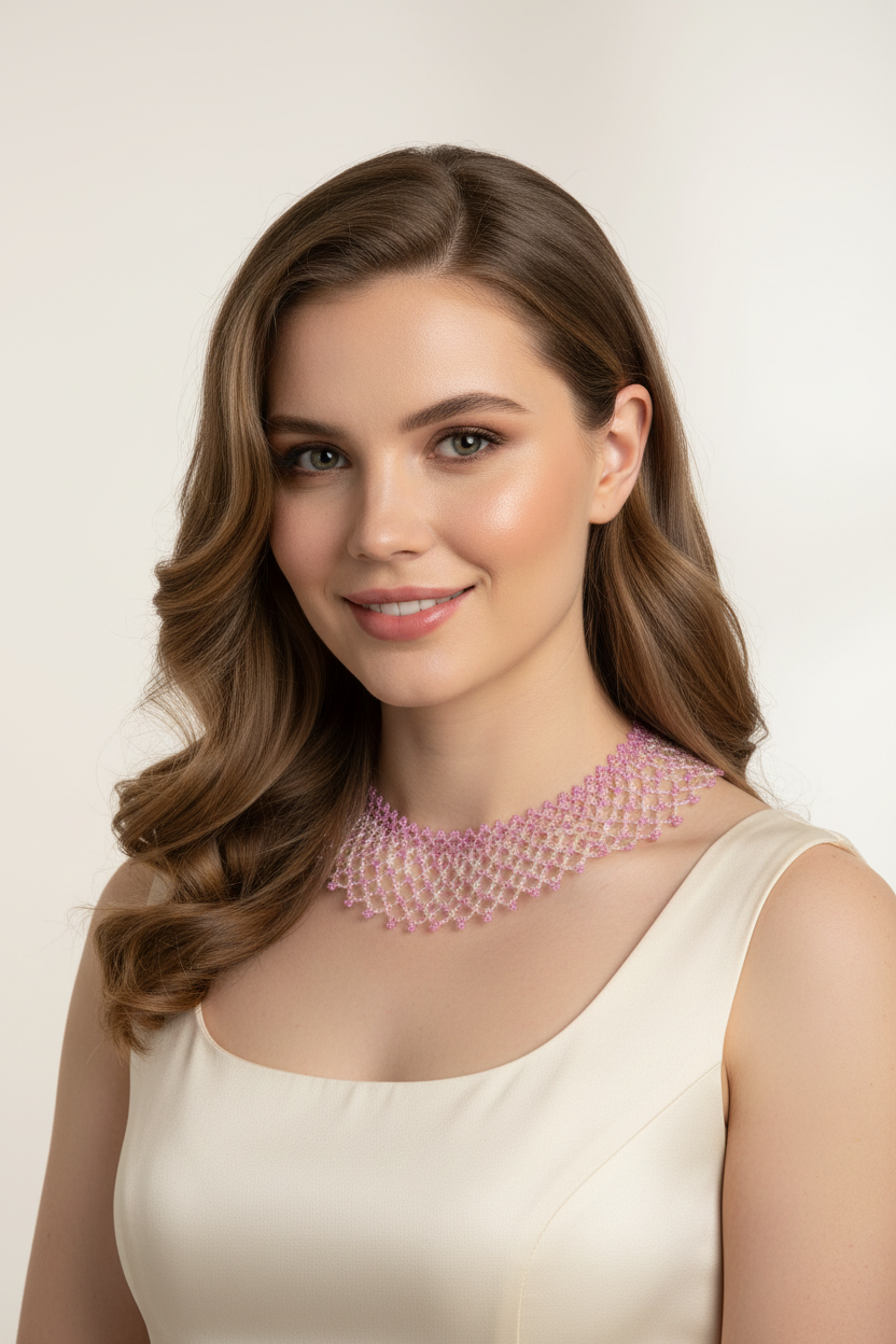 Handmade Beaded Necklace "Pink Blossom"